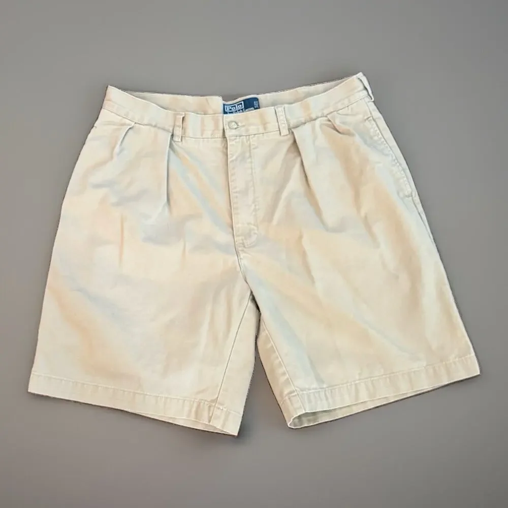 Polo Ralph Lauren Tyler Shorts Mens 36 Khaki Tan Double Pleated Cotton Chino
